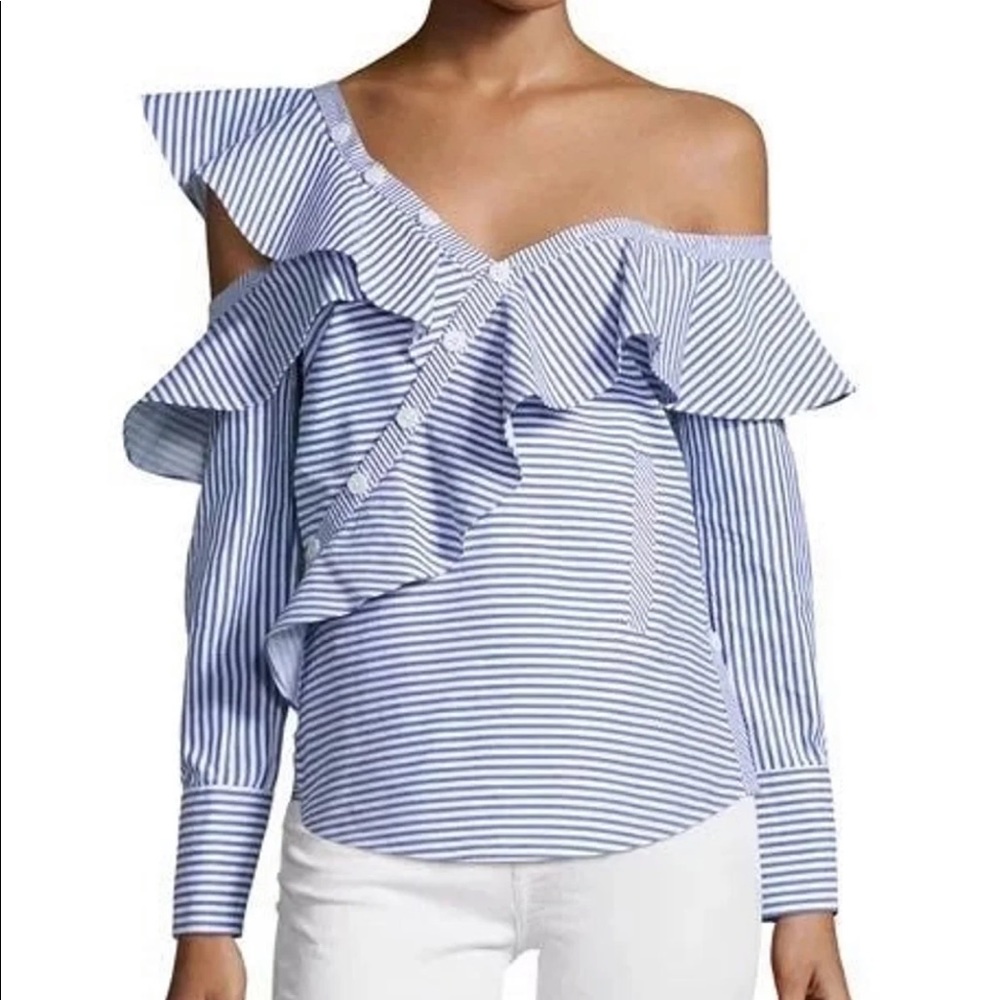 Assymetrical off shoulder striped blouse